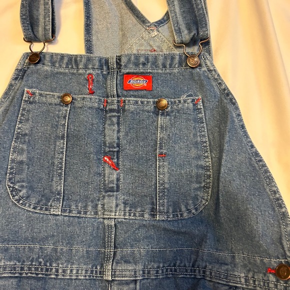 Dickies Mens 34x30 Denim Bib Overalls 8396SNB Carpenter Workwear Utility Cargo - Picture 5 of 7